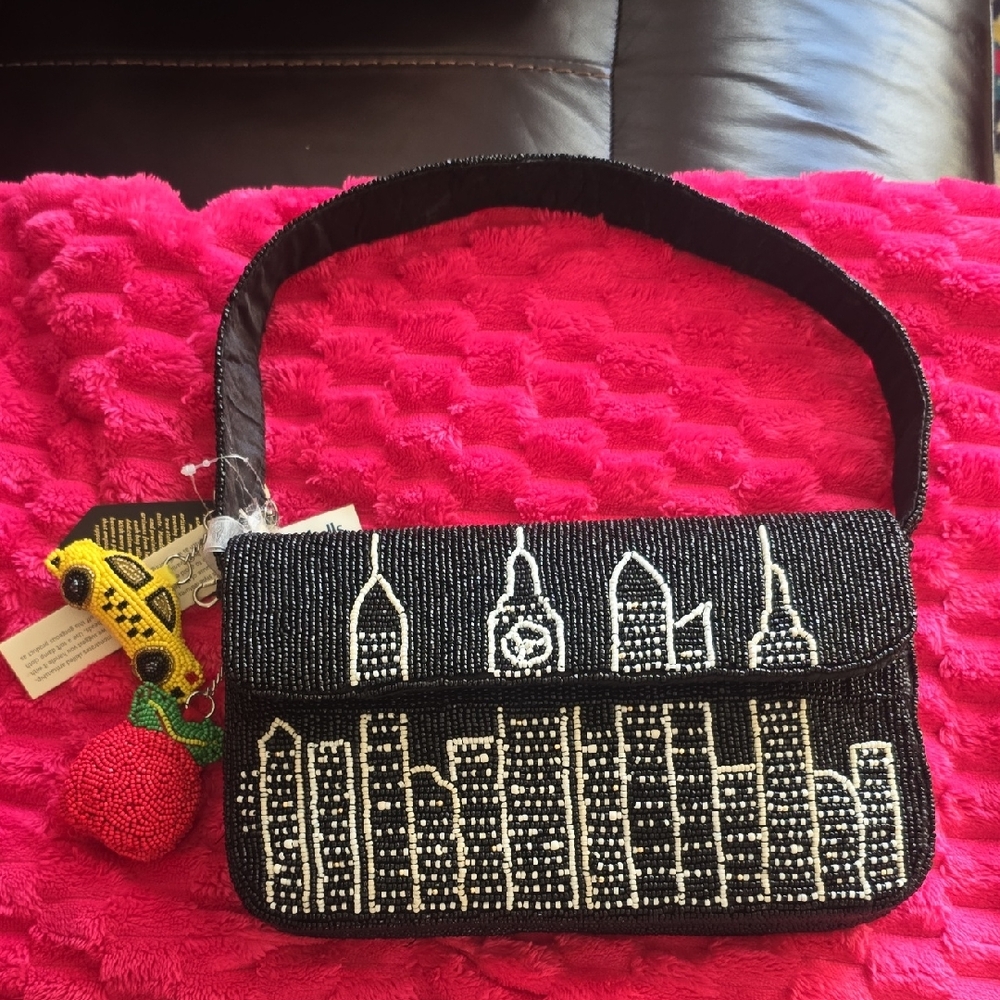Made In India Black Beaded Cityscape Women's Bag